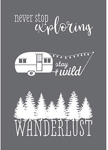 Rayher 45103000 Schablone Wanderlust, Format DIN A5, mit Rakel, Siebdruck-Schablone, Malschablone, selbstklebend, Grau