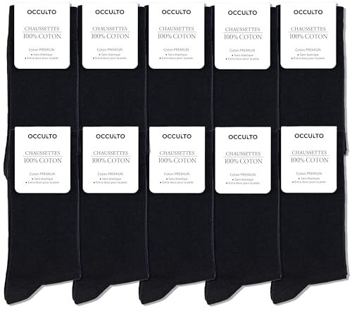 Occulto CALZE UOMO e DONNA 100% COTONE, 39-42, 10 Paia, Nero