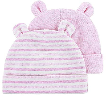Neugeborene Kappen-Baby-Mädchen Mützen Caps 0-6 Monate Mädchen Baumwolle Unisex 2er-Pack, Rosa