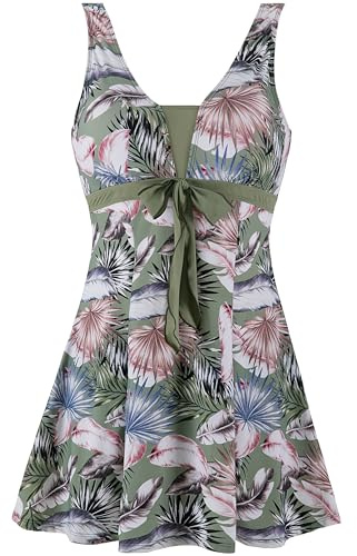 Wantdo Costume da Bagno Donna Curvy Intero con Controllo Pancia Tankini | Vita Alta, Modellante,Push-Up, Senza Ferretto,con Shorts/Gonnellino Integrati,Taglie 44-58,Moda da Spiaggia, Vacanze Estive