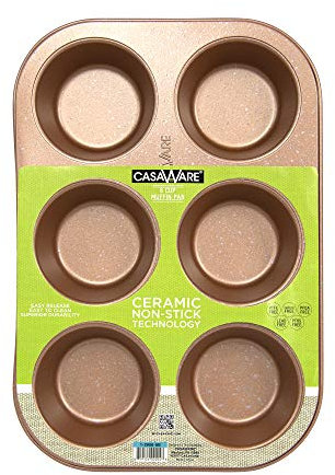 casaWare Toaster Oven 6 Cup Muffin Pan NonStick Ceramic Coated (Rose Gold Granite)
