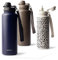 MAMEIDO Thermosflasche mit Strohhalm 700ml, auslaufsichere Trinkflasche Edelstahl isoliert, Wasserflasche mit Trageschlaufe, Isolierflasche BPA-frei (Dark Night, 0,7l)