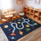 Carpettex Kinderteppich rutschfest | Raumfahrt in Zahlen Design 160 x 230 cm | Kein Abwurf | Kurzflor und Waschbarer Spielteppich für Kinderzimmer für Mädchen und Jungen | Blau, Schwarz, Welt