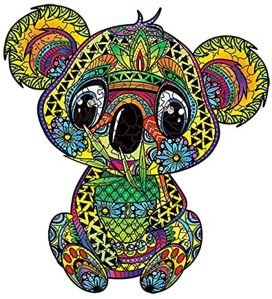 Cuteefun Holzpuzzle für Erwachsene Einzigartiges Tierform 3D Puzzle DIY Formpuzzle Süßer Tier Koala Puzzle 215 Teile für Familie Geschenk(A4 Größe)