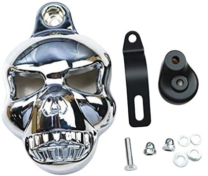 Couvercle de corne de crâne de moto pour Harley Dyna Sportster Softail V Rod Big Twin Evo 1992-2012 avec corne de stock entre les cylindres (Chrome)