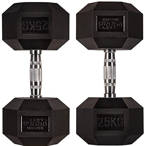 GYM MASTER Hex Dumbbells - Rubber Encased Cast Iron Hand Weights and Optional 3 Tier Rack