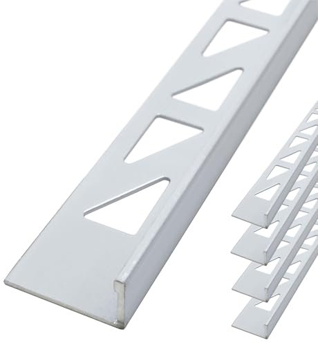 Dalsys Fliesenschiene Winkelprofil Aluminium (eloxiert) Weiß 2,5m x 8mm, 5 Stück, Fliesenprofil