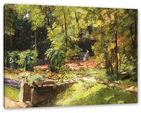 Pixxprint Max Liebermann - Die Blumenterassen im Wannseegarten na, Größe: 100x70cm, Leinwandbild, fertig gespannt, Wandbild, Dekoration, Kunstdruck, kein Poster