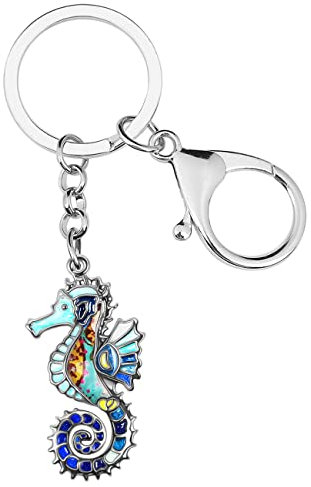 Emaille-Legierung Hippocampus Seepferdchen Schlüsselanhänger Ozean Charms für Frauen Mädchen Tasche Brieftasche Geschenk (blau)