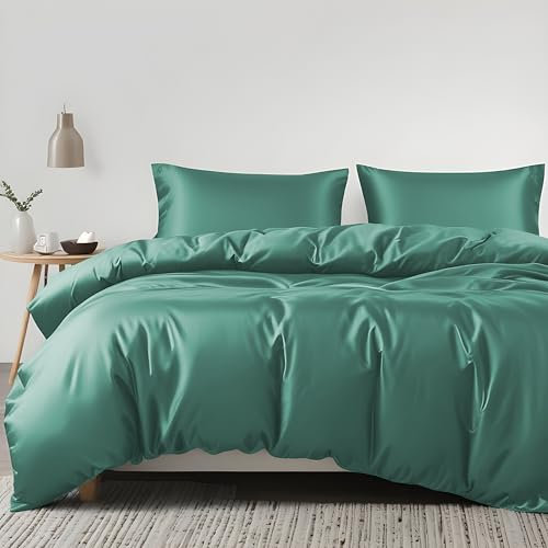 LINENWALAS Bettbezug-Set aus 100 % Bio-Eukalyptus-Tencel, 2-teilig, mit Reißverschluss und Eckbändern, weichste kühlende Luxus-Bettwäsche, perfekt für Haar und Haut (Einzelbett/Aqua)