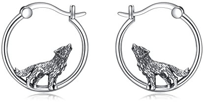 Wolf Ohrringe Creolen für Damen 925 Sterling Silber Wolf Ohrringe Schmuck Geschenke für Mädchen (Wolf)