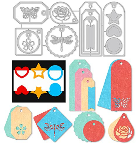 GLOBLELAND Etikettenbox-Stanzformen zum Herstellen von Kartendekorationen aus Metall, Lesezeichen, Etiketten, Stanzformen, Schablonen für Scrapbooking, Fotoalbum