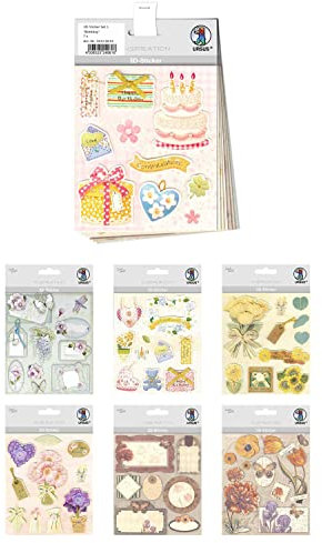 Ursus 56330003 - 3D-Sticker Set Birthday, Set mit 7 verschiedenfarbigen Stickerbogen, selbstklebend, leicht abziehbar, geeignet zur Kartengestaltung