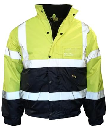 Atomic Workwear Fleece Lined Hi-Vis Bomber Jacket With Pack Away Hood | Waterproof Hi-Vis Coat With Elasticated Cuffs, Full Fleece Lining & Embroidery Access