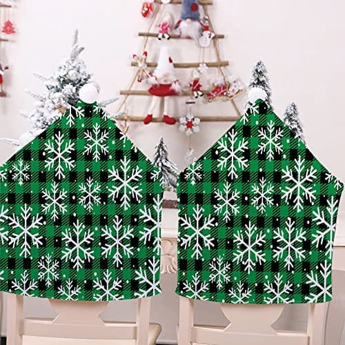 Lukery Stuhlhusse Weihnachtsmütze, Rot Plaid Drucken Stuhlhussen Weihnachten 2 4 6 8er Set/Weihnachtsdeko für Stühle/Stuhlhussen Nikolausmütze für Festlich Party (Grünes Plaid,6 Stücke)