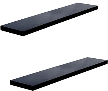 2pc High Gloss 60cm Shelves Wall Mounted High Gloss Book Storage Display Home Office Decoration [Black]