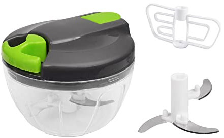 Zwiebelschneider Manuell, Gemüse Zwiebel Zerkleinerer Mit 3 Edelstahlklingen, Kitchenry Gemüseschneider mit Seilzug, Küche Multizerkleinerer für Salat Fleisch Knoblauch Nüsse Obst Kraut (500mL)
