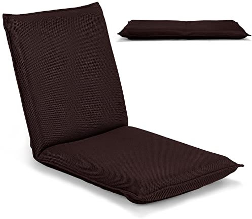 LIFEZEAL Bodenstuhl mit Rückenlehne, Gepolsterter Bodensessel, Meditationsstuhl mit Oberfläche aus Netzstoff, Ausziehbarer Floor Chair für Meditation, Yoga & Camping (braun)