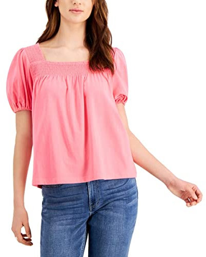 Tommy Hilfiger Pullover da donna con maniche a sbuffo e punto smock, Rosa, XS