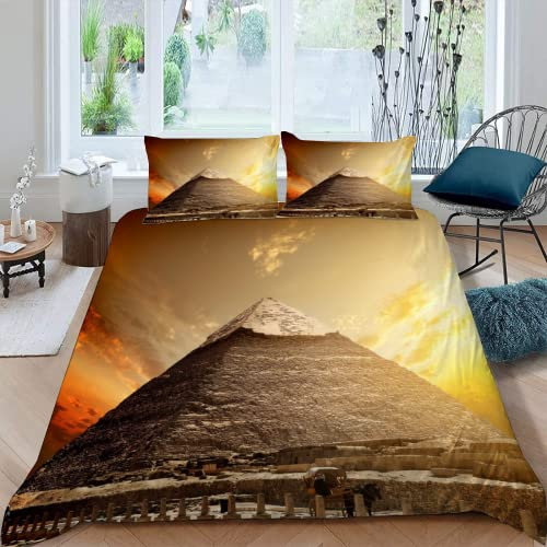 MOXINO 3D Ägypten Bettwäsche 135x200 cm 4teilig Pyramide Bettbezüge für Kinder Jungen Mädchen Einzelbett Leicht Mikrofaser Bettbezug Sommer Warm Weiche Bettwaren mit 2 Kissenbezüge 80x80