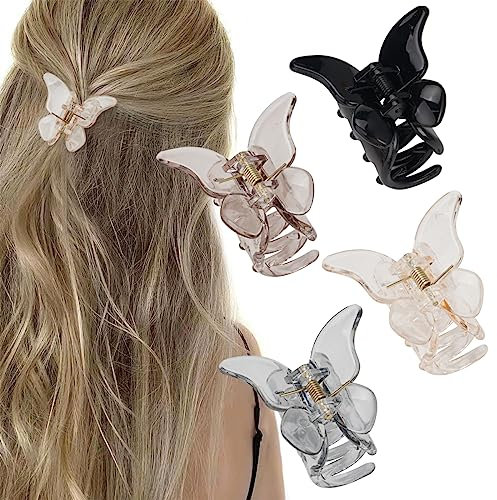 4 Pièces Pinces à Cheveux Papillon 2 Pouces,Petite Pince Cheveux Femme Chic,Hair Clip en Acrylique,Barrette Cheveux Fille Femme Petites Pinces Cheveux Fins Antidérapantes Accessoires Coiffure