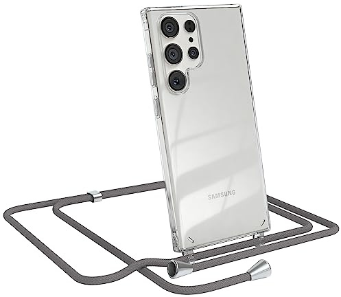 EAZY CASE - Handykette kompatibel mit Samsung Galaxy S23 Ultra Kette zum Umhängen für Samsung Galaxy S23 Ultra Hülle mit Band aus Silikon stoßfeste transparente Handyhülle als Fallschutz in Anthrazit