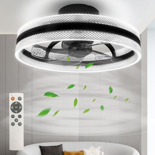 BKZO Φ50cm LED Ceiling Fans with Lights Reversible Remote-Wide Wind Range Ceiling Fan Light-24 Speed Levels-Stepless Dimming-Modern Fan Lighting