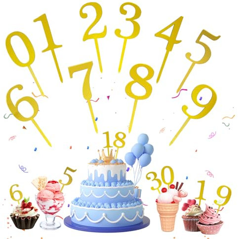 Cake Topper Happy Birthday, Cake Topper Zahlen 0-9 Geburtstag Tortendeko Kuchenstecker Cupcake,Geeignet für Geburtstagsfeiern Jeden Alters Hochzeitsparty