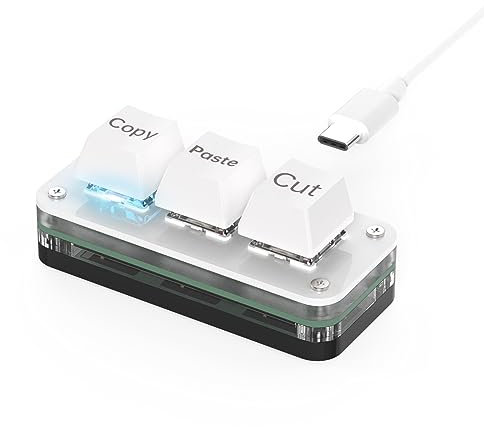 BRIMFORD 3 Tasten Mini Tastatur - Copy Paste Cut - Mechanische RGB Gaming Tastatur, Programmierbar, Makro, Benutzerdefiniert, Kompakt, Typ-C, für Windows & Mac (Weiß, Copy/Paste/Cut)