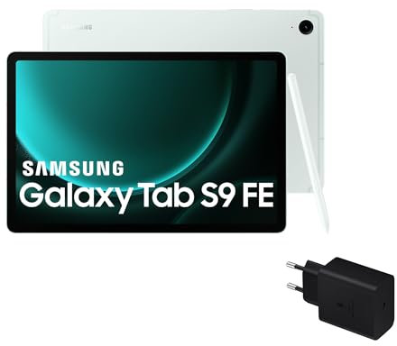 Samsung Galaxy Tab S9 FE - Tablet + Cargador, 128 GB, Wifi, S Pen incluido, Batería de Larga Duración, Clasificación IP 68, Verde Menta (Versión Española)