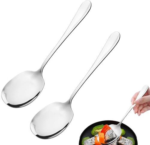Fzyisw 2 Pièces Grande Cuillère de Service Inox 21CM Cuillère à Soupe, Cuillères de Service en Acier Inoxydable à Long Manche, Cuillère de Service Buffet pour Hôtels, Banquet, Restaurants
