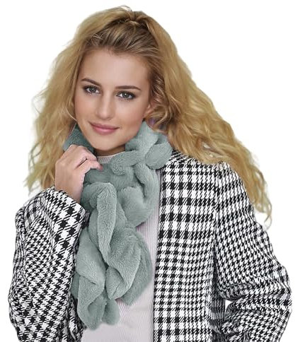 Lina & Lily Damen Winter Schal Halswärmer mit Rüschen aus Kunstpelz Fell (Mintgrün)