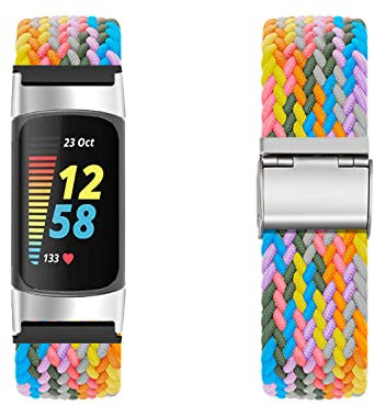 KUWAI Band für Fitbit Charge 6 ArmBand Nylon Geflochtenes Loop Band für Herren Damen Rostfreier Stahl Einstellbares Armbänder mit Fitbit Charge 6 ArmBand (H)