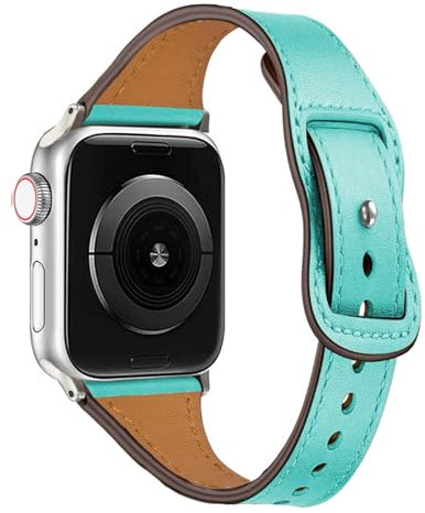 Cinturino in Pelle per Apple Watch Cinturino 41mm 40mm 38mm Donna Uomo,Cinturini di Ricambio in Morbida Pelle,Cinturino Sportivo Impermeabile per iwatch Series 9 8 7 6 SE 5 4 3 2 1,menta verde