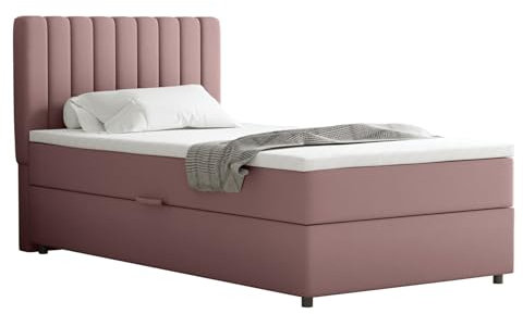 PANDA MÖBEL Boxspringbett Everest, 100x200, Polsterbett mit Bettkasten und Topper - rosa