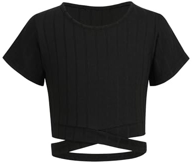 Arshiner Girls T-Shirt Midriff-Baring Summer Crop Top 8-15 Years | Ribbed, Crew Neck, Fashion, Casual, Solid Color, Summer, Everyday, Comfortable