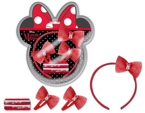 Set Accessori Capelli Minnie Mouse per Bambine Disney, Cerchietto, Elastici, Mollettine Clip, Kit di Accessori per Cappelli,Idea Regalo, 2+ Anni