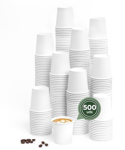 Horeca Collection MAXI PRODUCTS - Vasos Café Desechables Blancos - Vasos Cartón - Vasos Desechables Catering - Vasos Café para Llevar - APTO BEBIDAS CALIENTES Y FRÍAS (120 cc, 500 unidades)