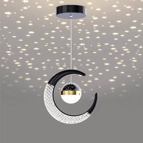 ELINKUME Acryl Schwarz Pendelleuchte,Mondförmiger Stern Nachttisch Kronleuchter,Moderne LED Kronleuchter Leuchten für Schlafzimmer,Wohnzimmer,Esszimmer,Mädchen Zimmer,Home Kitchen Island