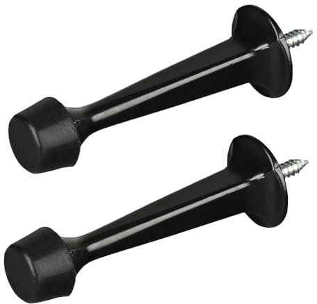 2 Pack Door Stoppers, Zinc Alloy Wall Mounted Door Stop Protector with Rubber Buffer Bumper for Indoor Outdoor, 73mm Black