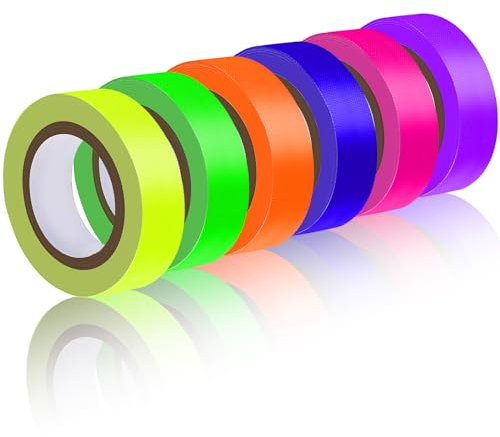 Giantree 6 Rollen Neon Klebeband,5 m x 10 mm Fluoreszierendes Klebeband Leuchtendes Band Selbstklebend UV Schwarzlicht Klebebänder Markierungsband Warnband für Treppen Wänden Bühnenbedarf (15mm*5m)