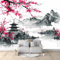 3D Panoramique Murale Peinture À L'Encre De Fleurs De Cerisier Japonais 350x256 cm Papier Peint Intissé pour Salon Chambre Enfant Chambre Décoration Murale Poster Tableaux Photo Muraux