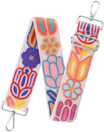 RUORANSUN Handtaschengurte mit gehäkelten Blumen, silberfarbene Hardware, 5,1 cm breiter Taschengurt, Ersatz für Umhängetasche, verstellbar, Strick-Cartoon-Blume, 2 Wide