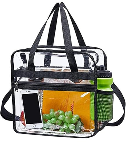 Omevett Large Clear PVC Waterproof Tote Transparent See Through Lunch Handbag Travel Toiletry Bag with Zipper and Shoulder Strap for Women Men Work Shopping