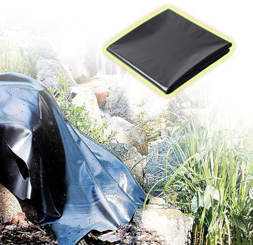 Moubhjd 7x8m Teichfolien Zuschnitt Schwarz HDPE, UV- und witterungsbeständig, 7x8m/HDPE Folie schwarz auch geeignet als Hochbeet Folie wasserdicht,für Fischteiche, Brunnen, Wassergarten