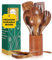 Lot de 9 cuillères en bois de teck antiadhésives avec support et repose-cuillère