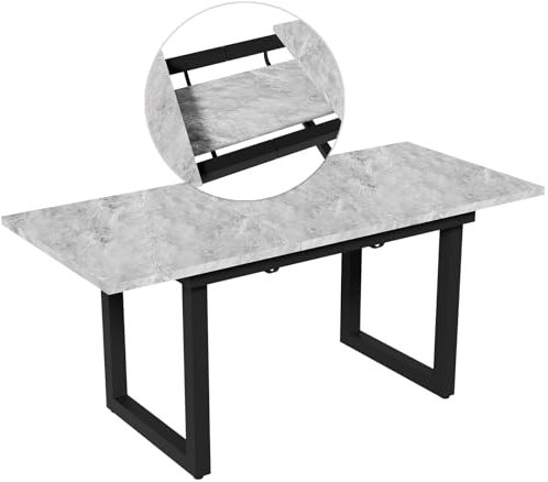DRIXNO Esstisch Küchentisch Ausziehbar 140/180x80cm, Industriestil Esszimmertisch Tisch Küche Dining Table Kitchen, Kaffee-Freizeittisch, moderner einfacher Esstisch aus Eisen, Beton-Optik+Schwarz