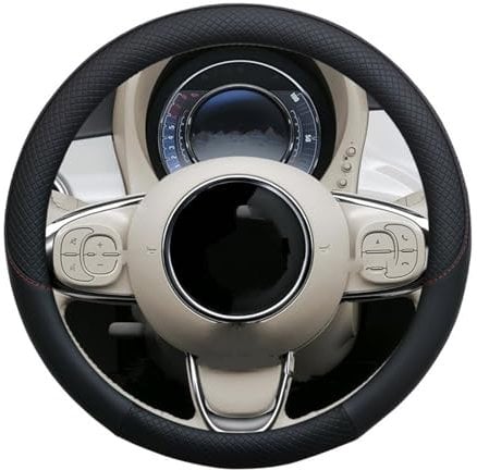 Auto Lenkradschoner PU-Leder-Auto-Lenkradbezug rutschfest Für FIAT Für 500 Lenkrad Bezug(Schwarz)