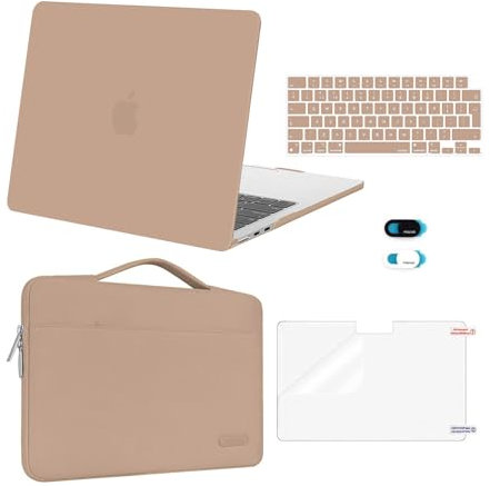 MOSISO Hülle Kompatibel mit MacBook Air M4 M3 M2 13,6 Zoll 2025 2024-2022 A3240/3113/2681,Hartschale&Sleeve Tasche&Tastaturschutz&Webcamcover&Displayschutz für MacBook Air 13 Zoll Hülle, Bronze Braun