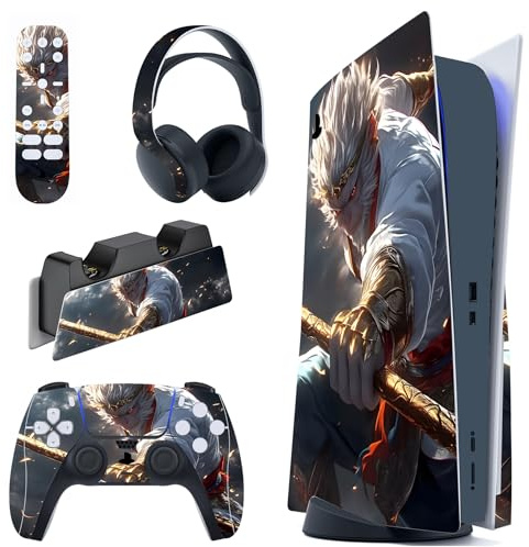 PlayVital Skin für ps5 Konsole Regular Edition,Aufkleber Vinyl-Skin Stickers Schutzfolie Folie für PS5 Konsole,Controller,Ladestation, Headset,Medienfernbedienung-Sage Wukong